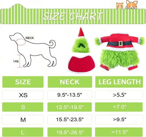 Vista 5 de NACOCO Dog Christmas Furry Costume - Xmas Halloween Dog Cosplay Clothes with Cape Hat Green Monster Funny Uniform Santa Outfits Party Favors Apparel