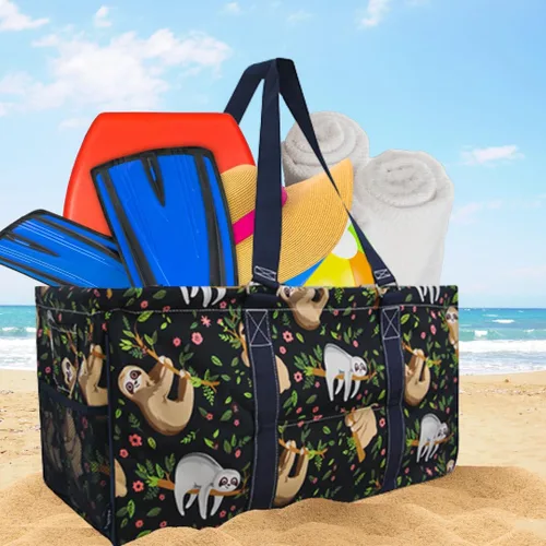 Vista 407 de NGIL Bolsa de comestibles reutilizable extra grande plegable de gran tamaño para comestibles, almacenamiento, picnic, playa, Estampado