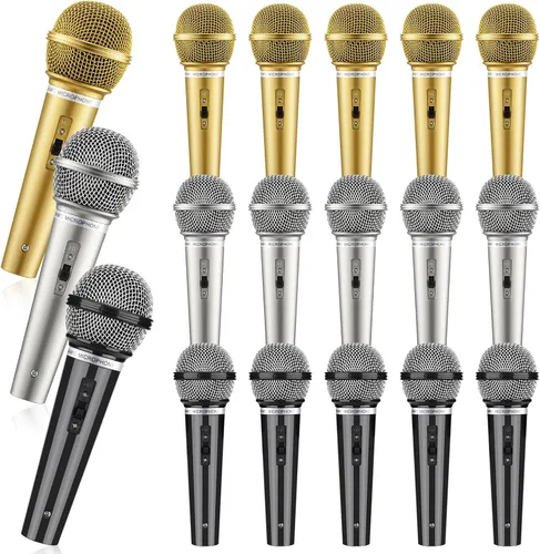 Vista 9 de Facmogu 3 piezas de accesorios de micrófono falso, juego de micrófono de plástico realista, multicolor Fun Pretend Mic Set for Stage, Lightweight