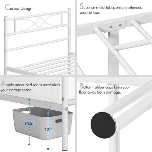 Vista 18 de Yaheetech Base de cama de metal individual, base de cama con plataforma, base de colchón con cabecera y estribo de diseño curvo, soporte resistente