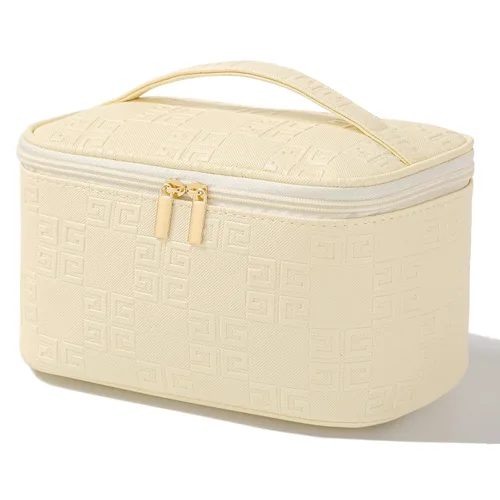 Vista 23 de Bolsa de maquillaje pequeña para mujeres, con cremallera, organizador, impermeable, bonita (azul claro)