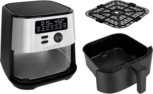 Vista 3 de Kalorik MAXX® Freidora de aire digital 7 en 1 de 4 cuartos de galón, pantalla LED, 21 presets inteligentes, 4 accesorios, libro de recetas, 1600 W