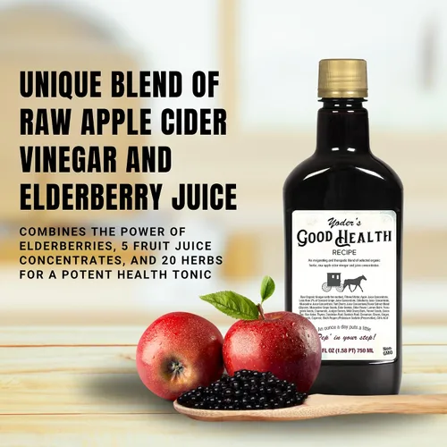Vista 5 de Yoder's Good Health Receta Complejo de vinagre de sidra de manzana - 25 oz Tónico de hierbas Amish Harvest con jugo de saúco, hierbas orgánicas