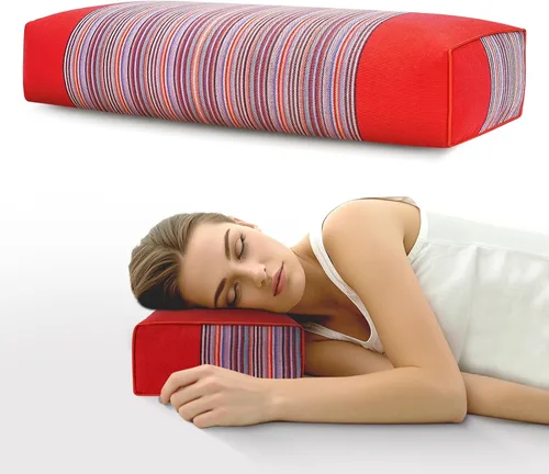 Vista 11 de Almohada ajustable de casco de trigo sarraceno para aliviar el dolor de cuello (21 x 8 x 4), almohada de enfriamiento natural para campamento