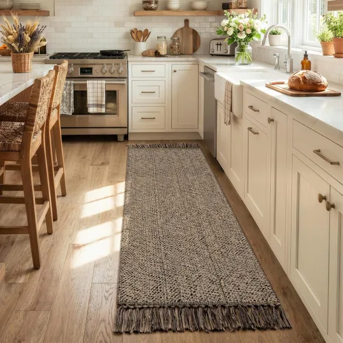 Vista 25 de Collive Alfombra de Baño Negra, 2' x 3' Tejida a Mano Lavable Alfombras Pequeñas de Cocina, Alfombra de Entrada Reversible de Algodón Alfombra