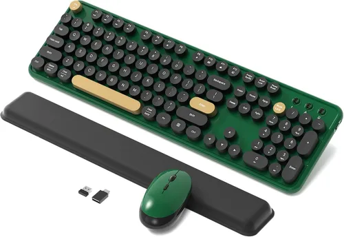 Vista 9 de Combo de teclado y mouse inalámbricos retro con reposamuñecas (rojo claret)
