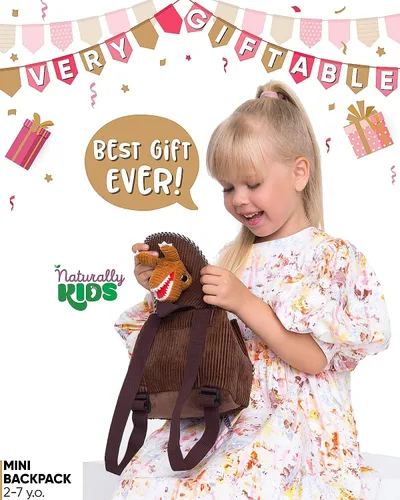 Vista 2 de Naturally KIDS Mini mochila de dinosaurio - Mochila muy pequeña para niñas y niños - Juguetes de dinosaurio para niños de 3 a 5 años - Mochila