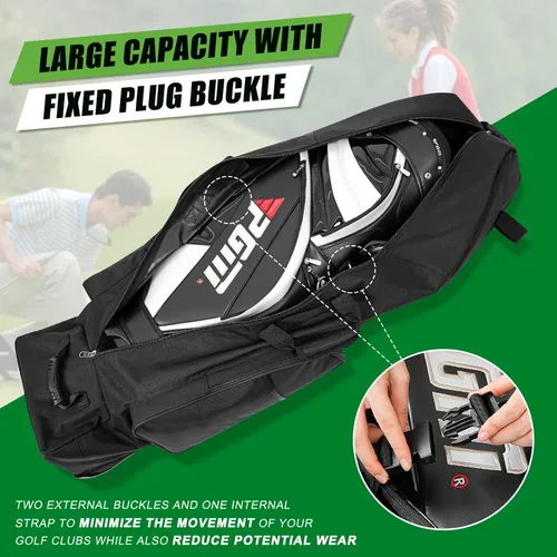 Vista 6 de DAREKUKU Bolsa de viaje de golf con varilla de soporte ajustable, funda de viaje portátil para club de golf con ruedas para aerolíneas, resistente