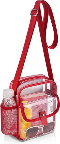 Vista 11 de Bolso bandolera transparente SPODEARS para eventos en estadios y conciertos - Cartera con correa de hombro ajustable con 1 soporte para botella