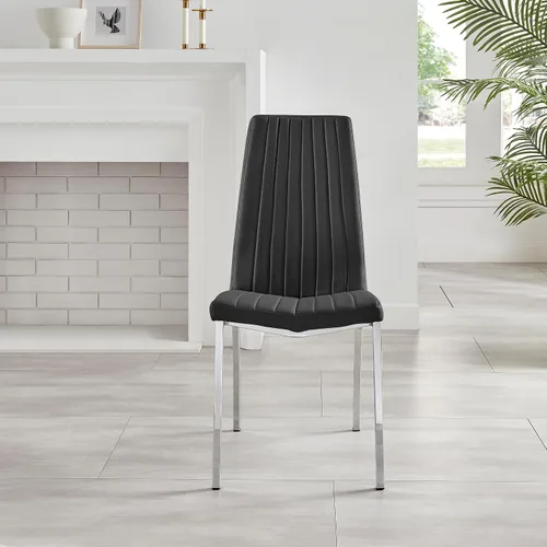 Vista 3 de Furniturebox - Juego de 2 sillas de comedor ISCO tapizadas de piel sintética, color negro cromado