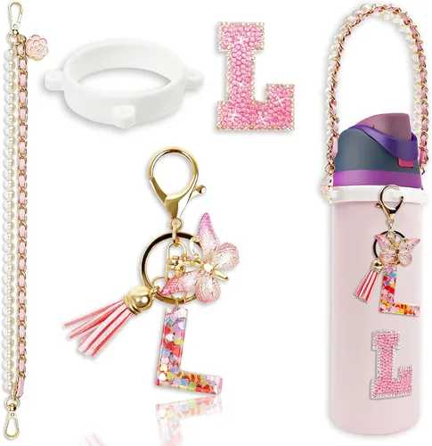 Vista 50 de Letter Handle Strap Accessories with Cute Initial Charm Compatible with Owala Water Bottle 24oz 32oz 40oz Owala Kids