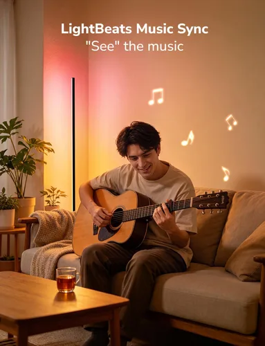 Vista 6 de Lepro OE1 Lámpara de pie de esquina AI, lámpara de esquina LED inteligente RGBICW con sincronización de música, habilitada para Alexa, diseñador
