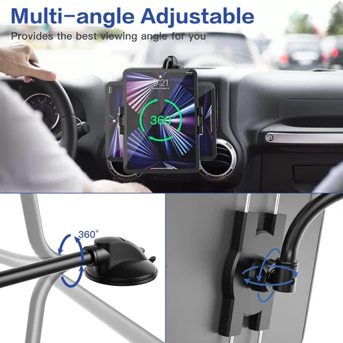 Vista 3 de Soporte para tablet de salpicadero de automóvil, cuello de cisne con brazo largo flexible para dispositivos de 4 a 13 pulgadas, iPad Pro Air Mini