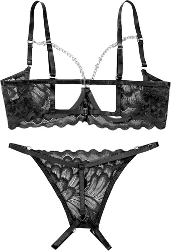 Vista 3 de Lilosy - Conjunto de lencería sexy y transparente para mujer, brasier transparente y braga, 2 piezas