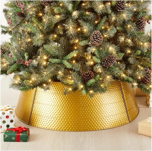 Vista 11 de glitzhome Christmas Tree Collar, 40.5" D Christmas Black Hammered Metal Tree Collar, Decorative Christmas Tree Base Cover Tree Ring for Christmas
