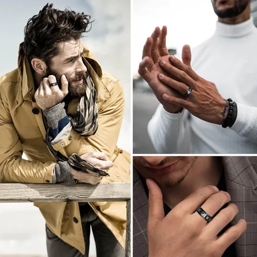 Vista 6 de Hisatan Anillo de equilibrio para hombre Tai Chi Yin Yang Bagua de acero inoxidable Taoísmo Zen Spirit Talismán banda giratoria