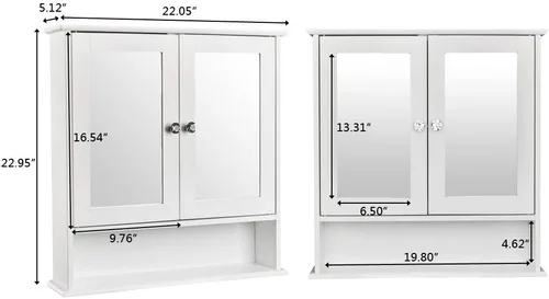 Vista 2 de Armario de baño con espejo, botiquín montado en la pared con puertas y estantes, gabinete de almacenamiento de baño de madera, armario sobre