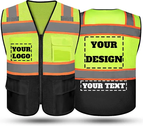 Vista 33 de Chaleco de seguridad reflectante de alta visibilidad con 5 bolsillos y cremallera clase 2 para adultos, unisex, ropa de trabajo de seguridad