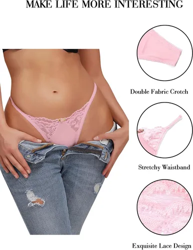 Vista 4 de Banamic Ropa interior para mujer, tangas recortadas de encaje, bragas de cintura media