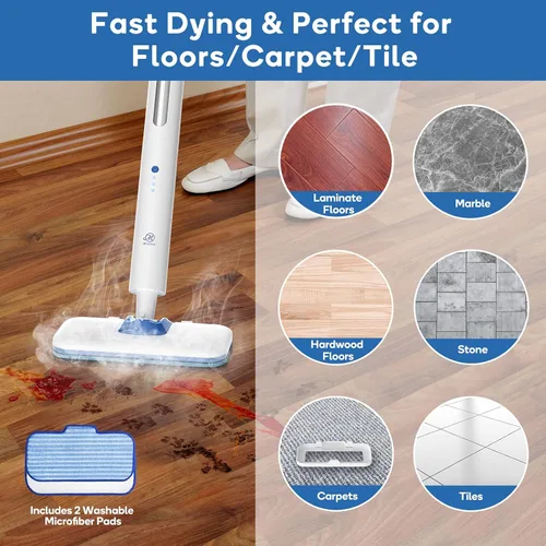 Vista 4 de Trapeador de vapor para limpieza de pisos, configuración de 15 segundos, limpiador de suelos sin productos químicos para madera dura, laminado