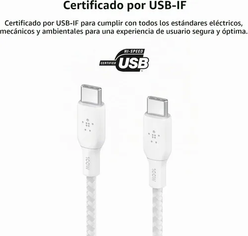 Vista 6 de Belkin Cable USB C a USB C, 6.6 pies, 100 W, cargador tipo C, cable de carga para iPhone, suave, trenzado, flexible para iPhone 17, Galaxy S25