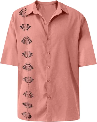 Vista 2 de Ymosrh Camisas casuales con botones para hombre, camisas de vestir casuales de verano, camisas de manga corta de color sólido para hombres, M-4XL