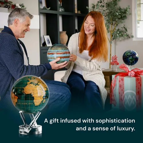Vista 3 de MOVA Globe - Verde esmeralda y dorado clásico (4.5 pulgadas) Movimiento alimentado por energía solar Sin baterías Regalo para escritorio