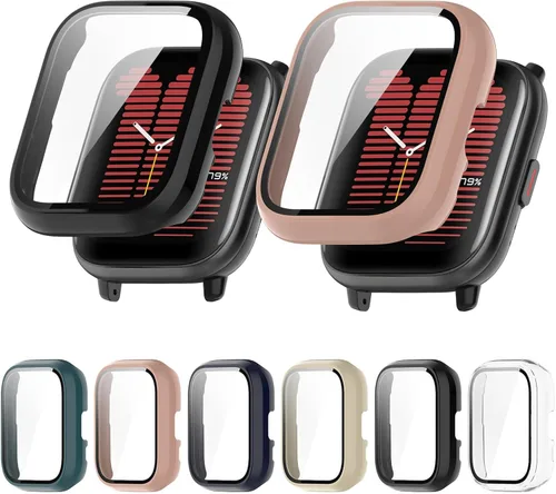 Vista 14 de Paquete de 6 fundas rígidas de policarbonato con protector de pantalla de vidrio templado compatible con Amazfit Active Smart Watch Bumper Guard 6