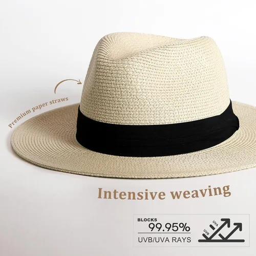Vista 2 de FURTALK Sombrero Panamá de paja de ala ancha para hombre y mujer Ab-beige.