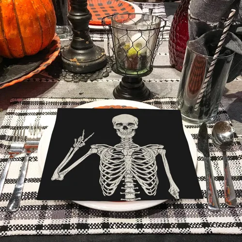 Vista 5 de AnyDesign Paquete de 80 servilletas de papel de calavera desechables de Halloween, servilletas de almuerzo de esqueleto sonriente, decoración