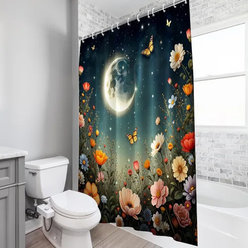 Vista 6 de Vimorco Cortinas de ducha, cortina floral para baño con 12 ganchos, tela de poliéster decorativa para el hogar, lavable a máquina, accesorios