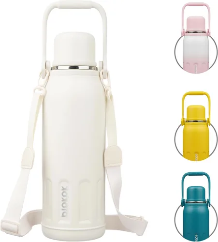Vista 38 de BJPKPK - Botellas de agua termoaisladas de 27 onzas con tapa y asa de transporte, botellas de agua de acero inoxidable libres de BPA para la Verde