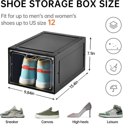 Vista 2 de INSTY Paquete de 12 cajas grandes de almacenamiento de zapatos, organizador de almacenamiento de zapatos transparente con puerta magnética