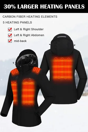 Vista 2 de Venustas - Chaqueta térmica para mujer con batería de 7.4 V, resistente al viento, eléctrica, aislada, con capucha desmontable, ajuste delgado