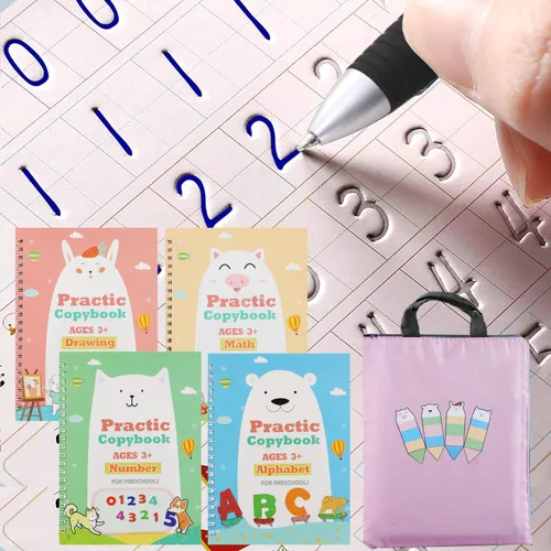 Vista 8 de Cuaderno de práctica mágica, libro de práctica de escritura reutilizable, para niños en edad preescolar de 3 a 8 años, caligrafía 9.44 x 6.29