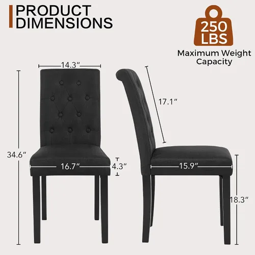 Vista 2 de Juego de 2 sillas de comedor tapizadas de tela con detalles de botones incrustados (Juego de 2 Negro)