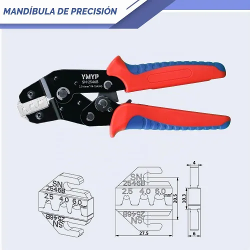 Vista 5 de Herramienta de prensado de cables fotovoltaicos para paneles solares, crimpadora para conectores solares AWG 14-10 (2,5/4/6 mm²), pilers ligeros