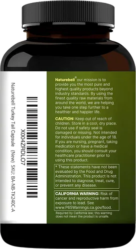 Vista 8 de NatureBell Cápsulas de extracto de hongo de cola de pavo, 600 mg por porción, 240