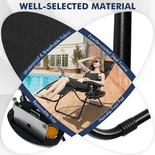 Vista 7 de Giantex Zero Gravity - Silla reclinable para patio al aire libre con portavasos y almohada extraíble, respaldo ajustable, silla de salón