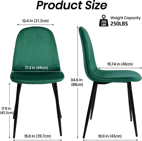 Vista 2 de CangLong Juego de 2 sillas de comedor modernas de terciopelo, sillas decorativas tapizadas con patas de metal, color verde oscuro para sala