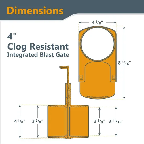 Vista 6 de POWERTEC 70522 4-Inch Integrated Blast Gate (Patented) with Dust Control Flex Cuff - Clog Resistant, Anti Gap Tapered ABS Plastic Fitting for Dust