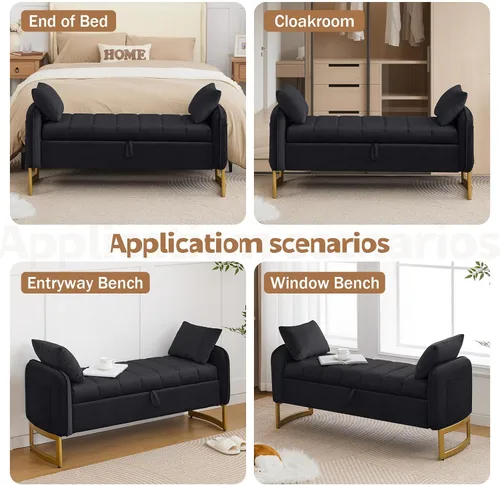Vista 8 de Banco de almacenamiento para el extremo de la cama, bancos otomanos de Negro