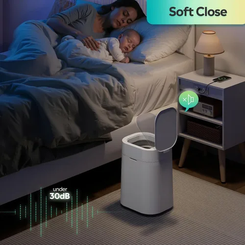 Vista 4 de WLIVE Basurero automático de baño de 3.2 galones / 12 litros, con sensor de movimiento, con anillo de fijación de bolsa, cesta de basura pequeña