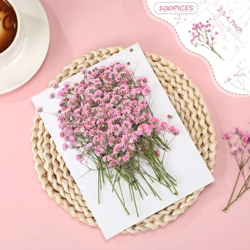 Vista 2 de Tinideya 100 piezas de flores secas de aliento de bebé, flores reales prensadas de gypsophila natural para resina, boda, arte, manualidades, baby