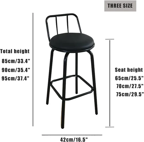 Vista 2 de QQXX Juego de 2 taburetes de bar giratorios con respaldo y reposapiés, taburete de cocina y comedor con acolchado de cuero, taburete de bar alto