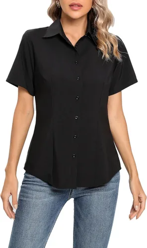 Vista 8 de Camisas básicas de oficina con cuello y botones para mujer, de fácil cuidado, de manga corta, con elástico