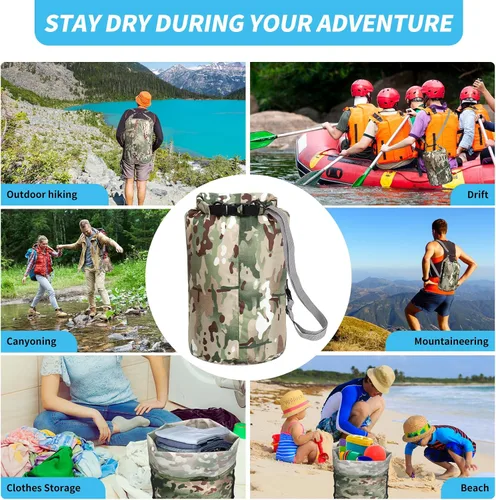 Vista 6 de Bolsas secas impermeables, pequeñas y ligeras con correa para tabla de remo, kayak, pesca, camping, senderismo (3L)