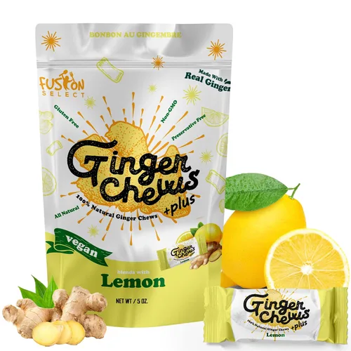 Vista 16 de Fusion Select Ginger Chews - Delicias dulces y confitadas suaves de Indonesia - Promueven el alivio de las náuseas matutinas, malestar estomacal