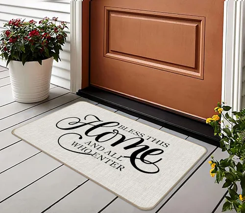 Vista 2 de Farmhouse Bless This Home and All Who Enter - Felpudo decorativo para puerta de entrada, 17 x 30 pulgadas, para interiores y exteriores, patio