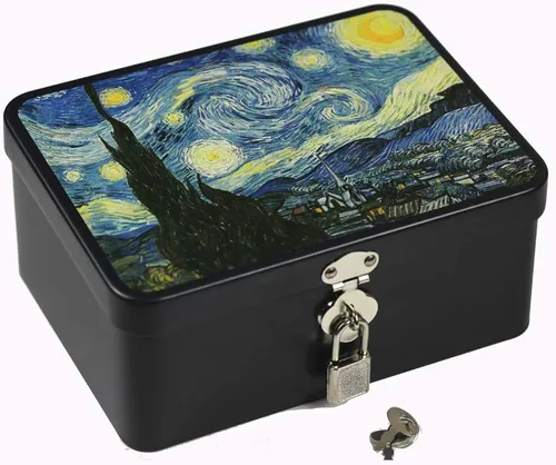 Vista 9 de dream_light Caja de almacenamiento rectangular de hojalata de estilo retro con candado, caja de almacenamiento de escritorio de cocina
